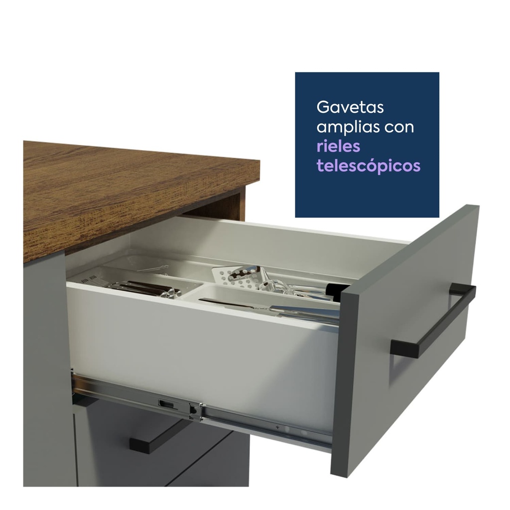 Base cocina Agata gris 2 puertas 3 cajones 120cm