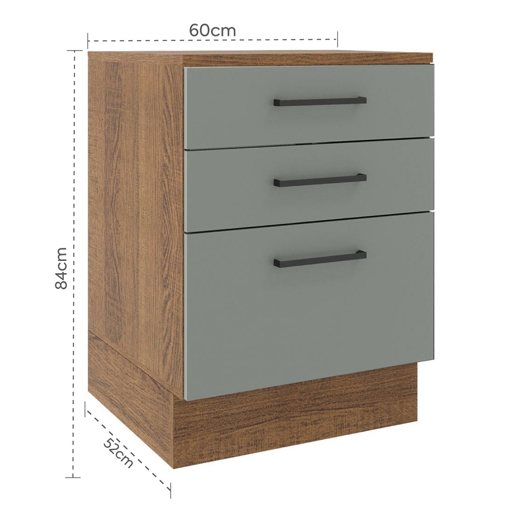 Base cocina Agata gris 3 cajones 60cm
