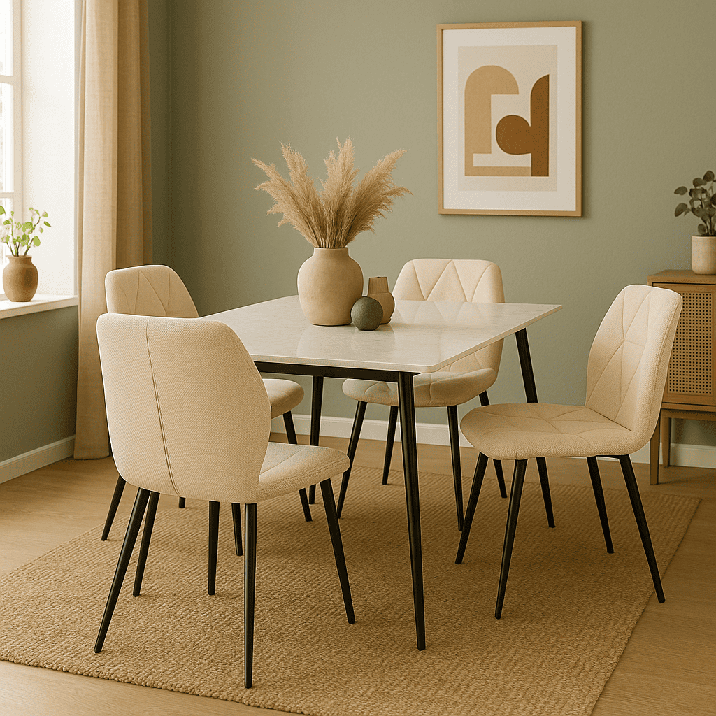 Juego comedor Khissa B  4 sillas Aziza beige