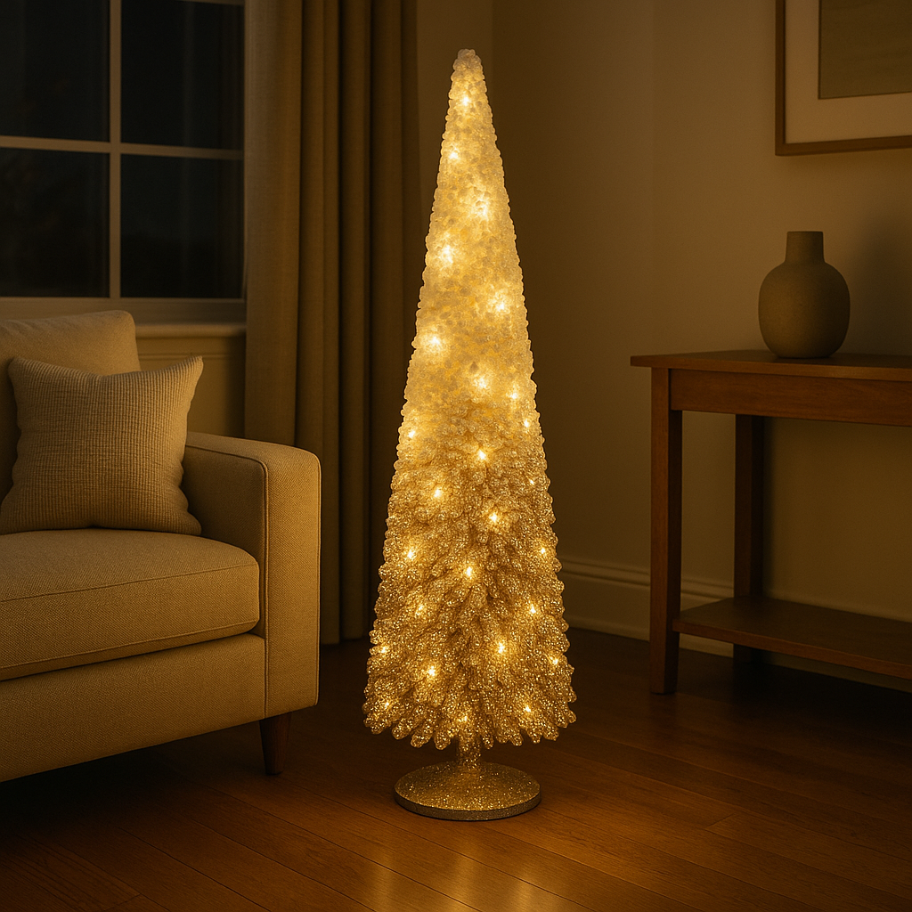 Figura navideña 40cm 20 luces LED árbol dorado