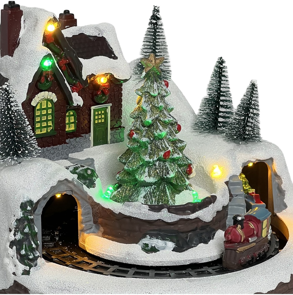 Casa navidad con luz y sonido 20cm mono árbol