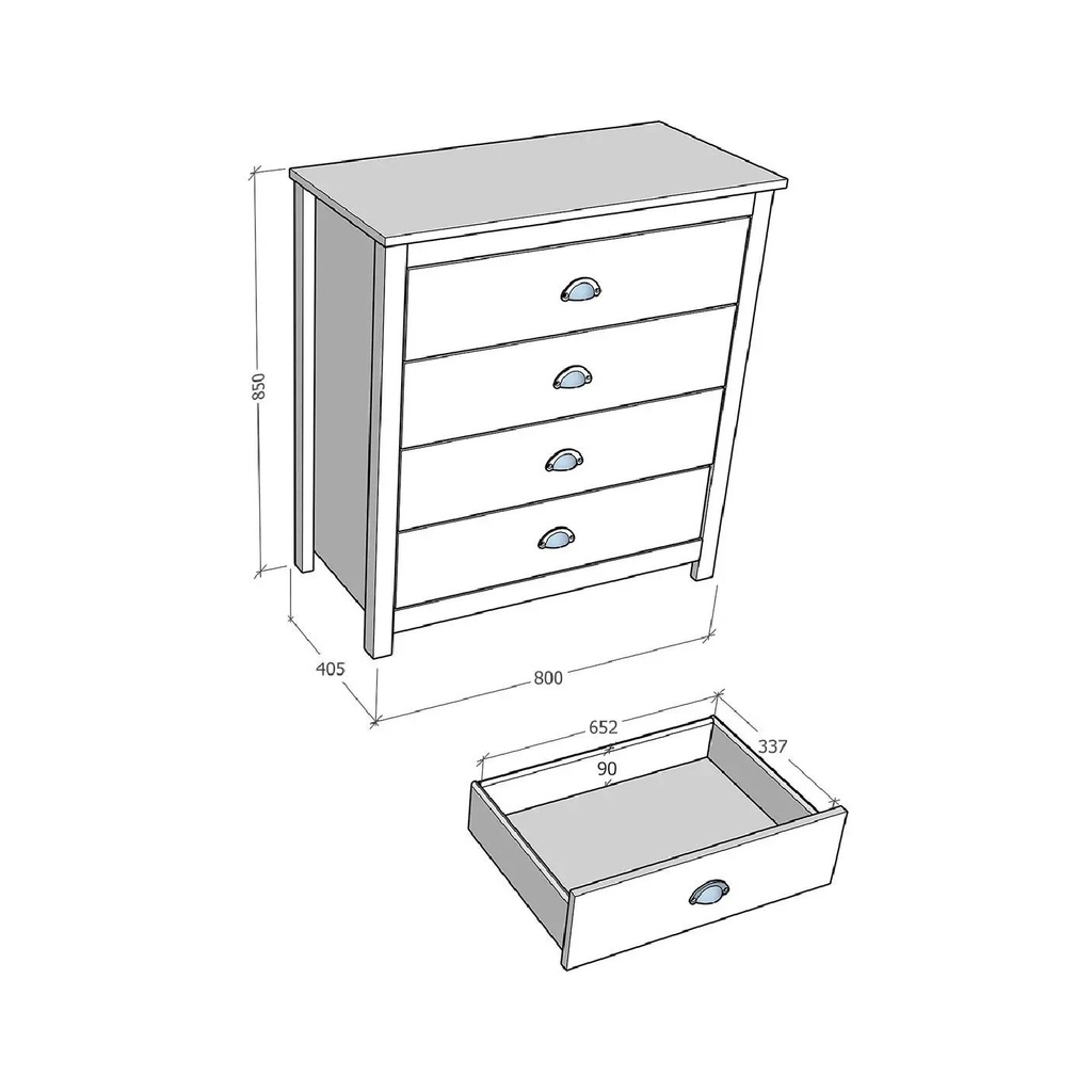 Cómoda Topazio madera 4 cajones