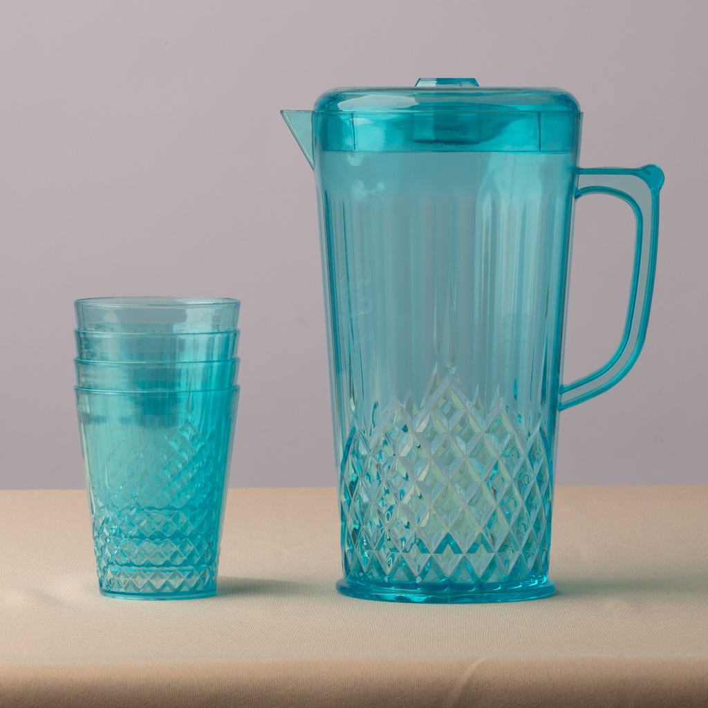 Set de Jarro de 2,2 Litros con 4 Vasos de Acrílico Turquesa