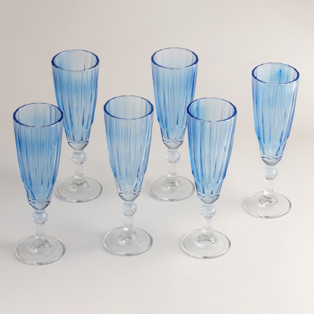 Set de 6 Copas de Vidrio Flauta Turquesa