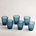 Set de 6 Vasos Vidrio Bajos Azul Diamante
