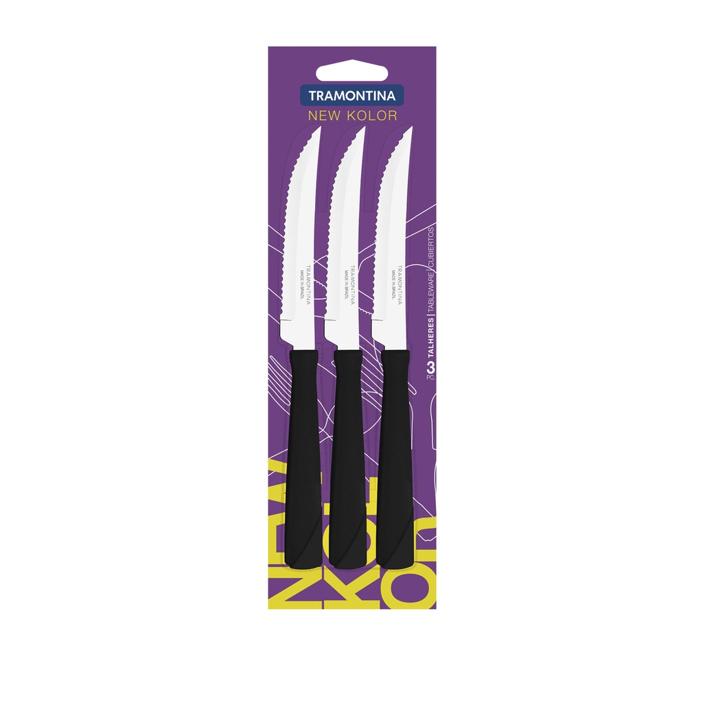 Juego 3 cuchillos asado negro