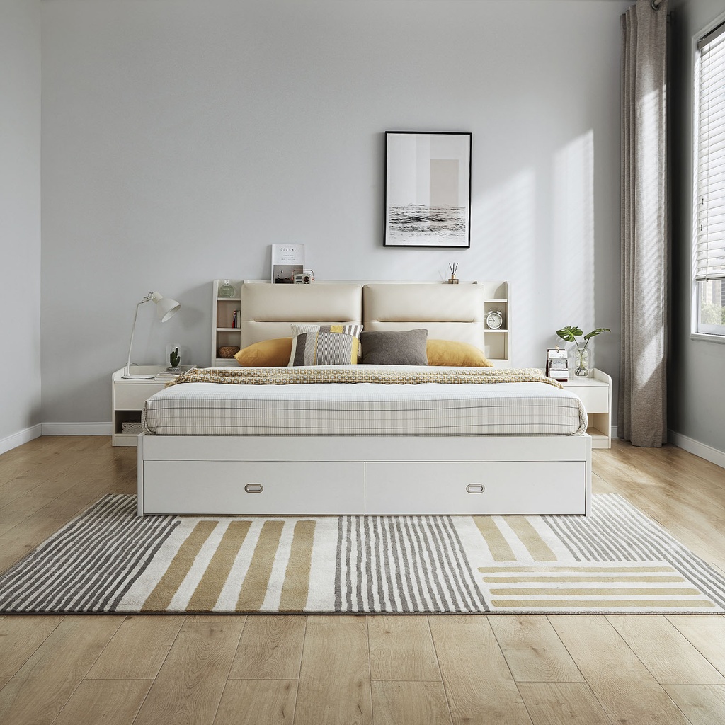 Cama 2 plazas blanca con almacenaje 200x150cm