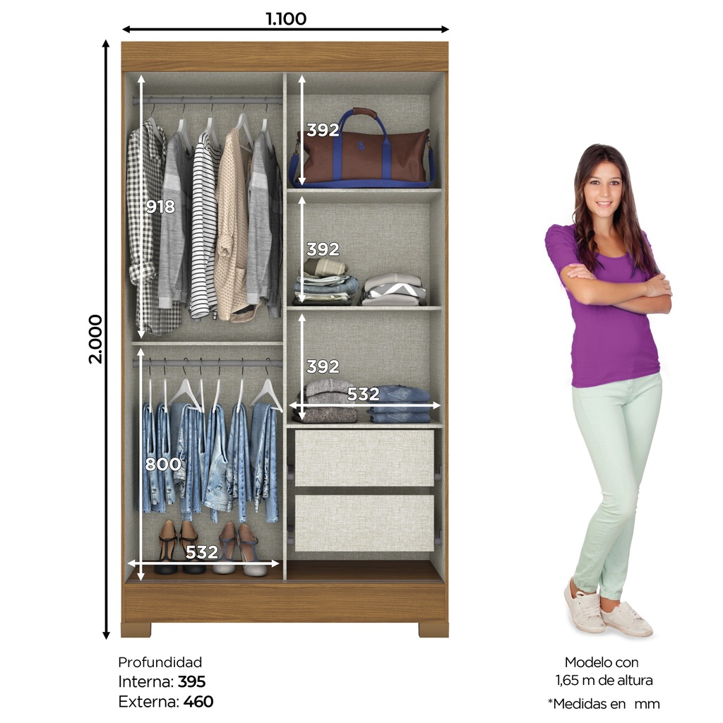 Closet Mondaí negro-blanco 2 puertas