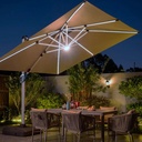 Quitasol cuadrado blanco con luz 3x3m + Base quitasol 130L