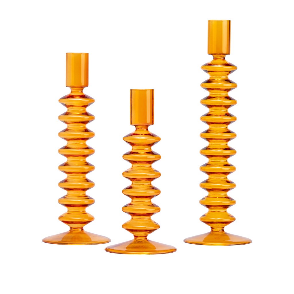 Candelabro vidrio naranjo 26cm