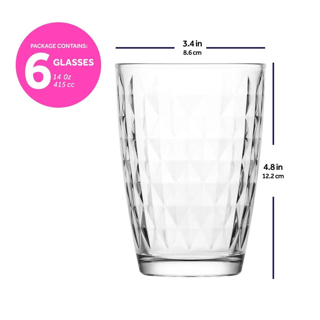 Vaso largo 415ml set de 6