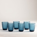 Vasos vidrio bajos azul diamantes set de 6