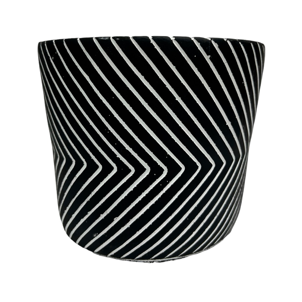 Macetero cemento líneas negro 12cm