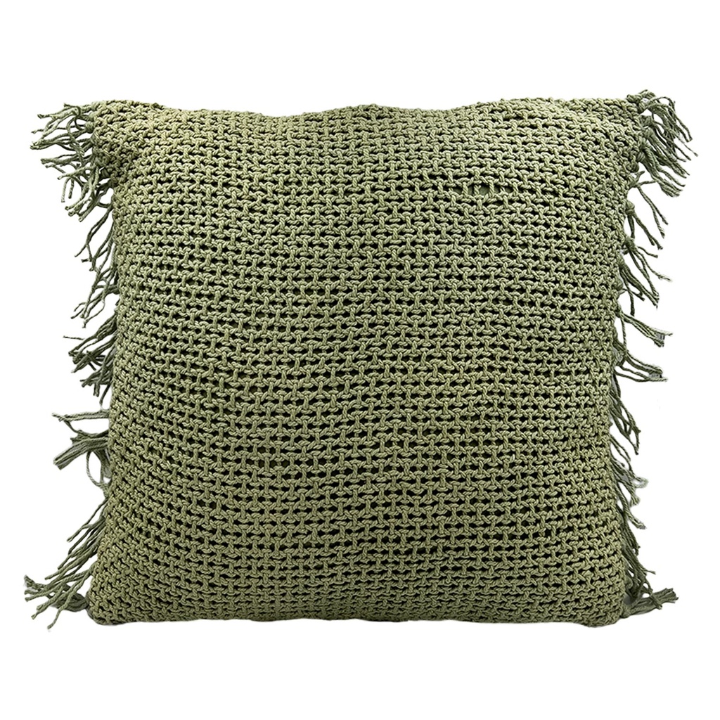 Cojín tejido flecos verde 45x45cm