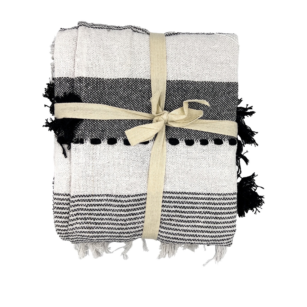 Manta Boho pompones negros 130x170cm