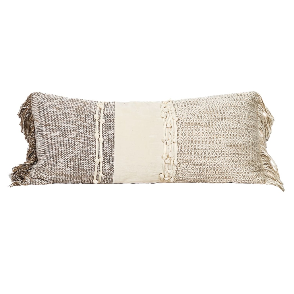 Cojín flecos boho beige 30x70cm 
