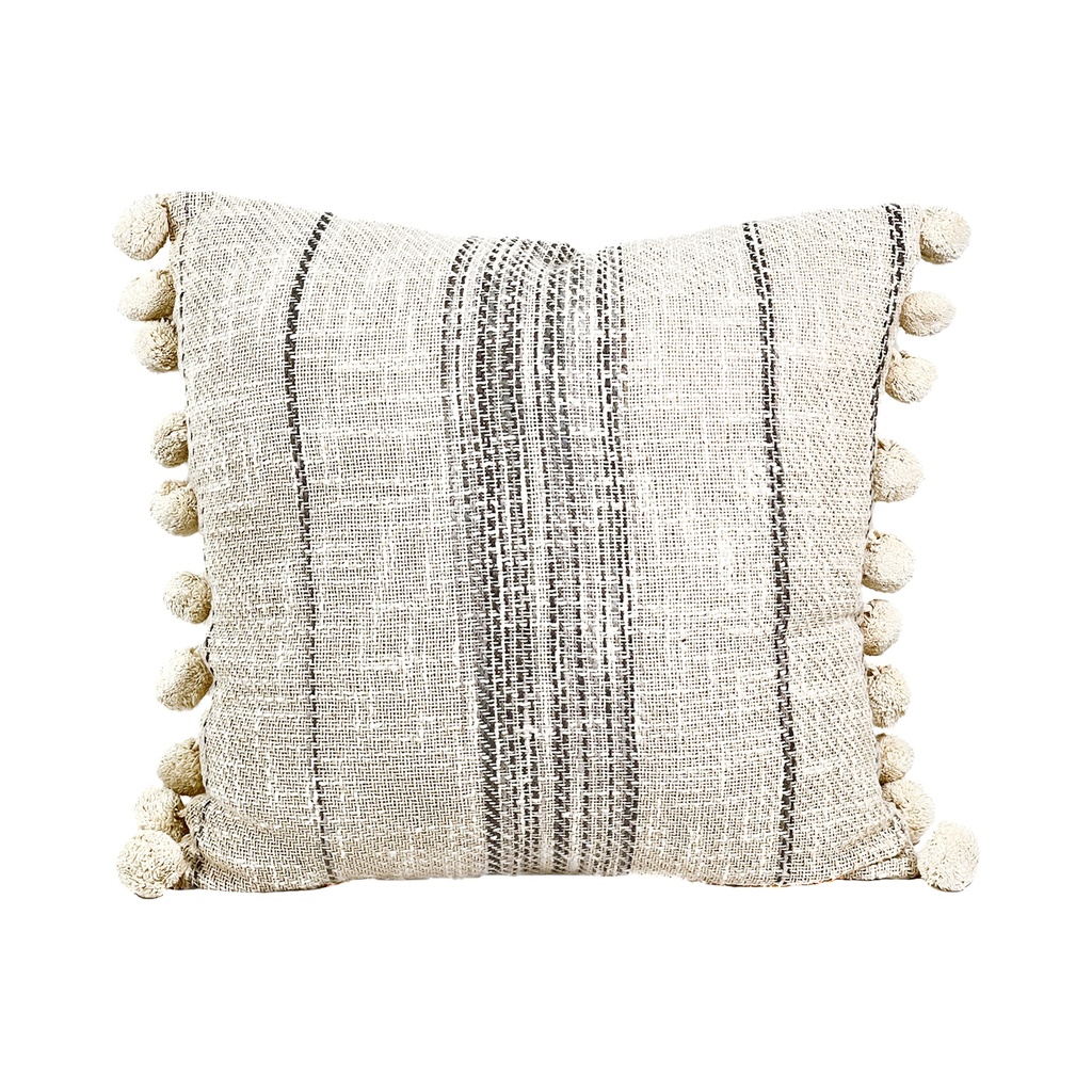 Cojín beige bordes pompones 45x45cm 