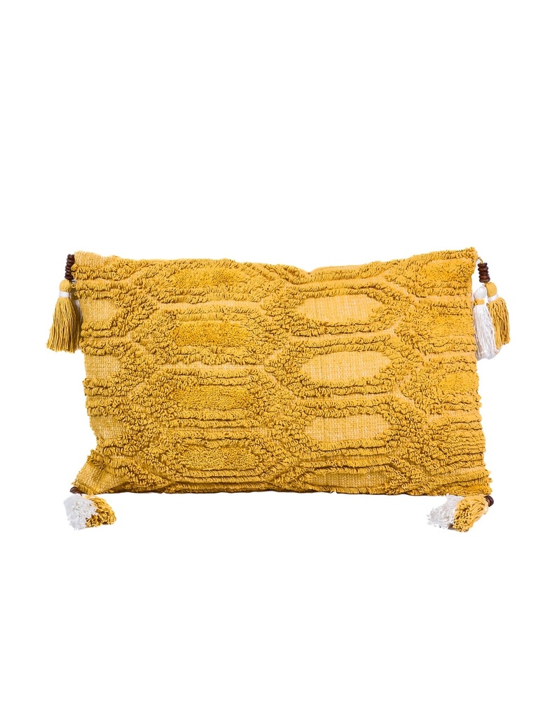 Cojín borlas amarillo/blanco con 30x50cm 