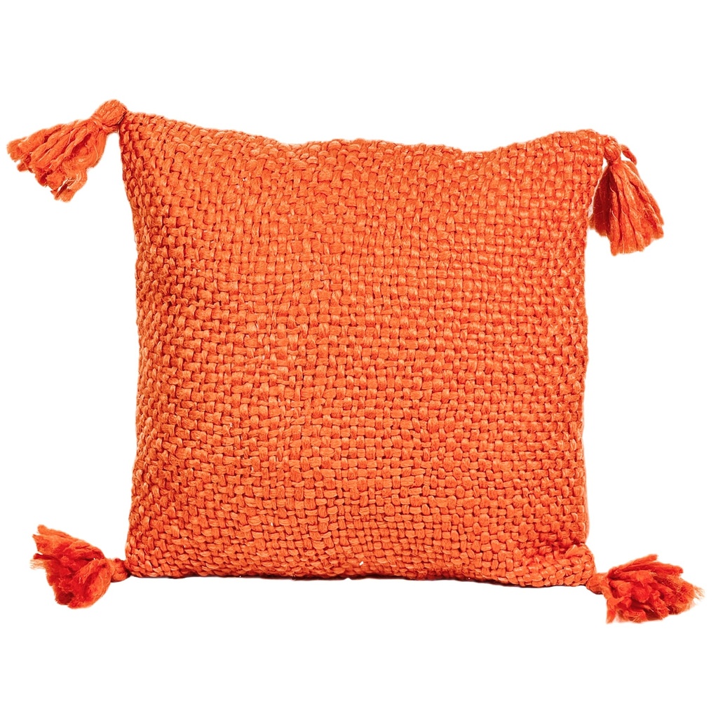 Cojín 40x40cm naranjo con borlas