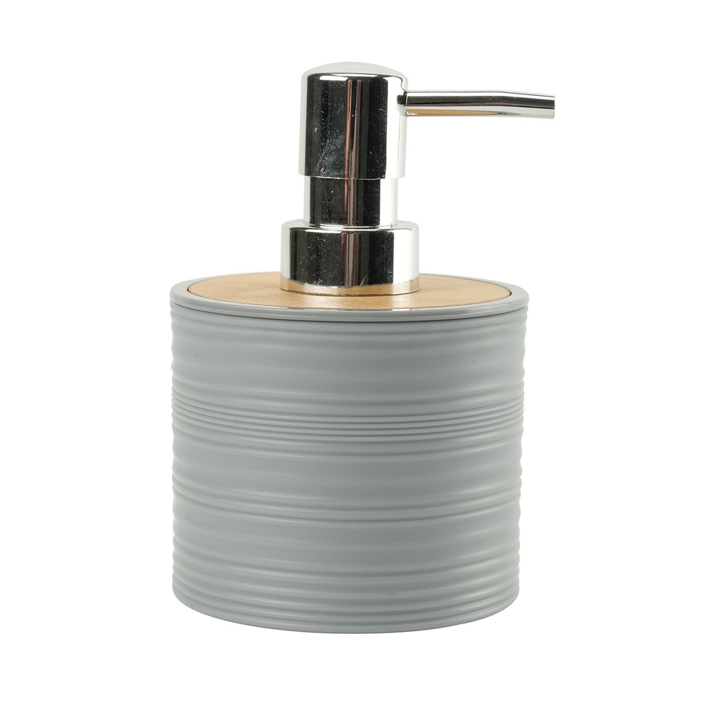 Dispensador jabón plástico estriado gris bambú