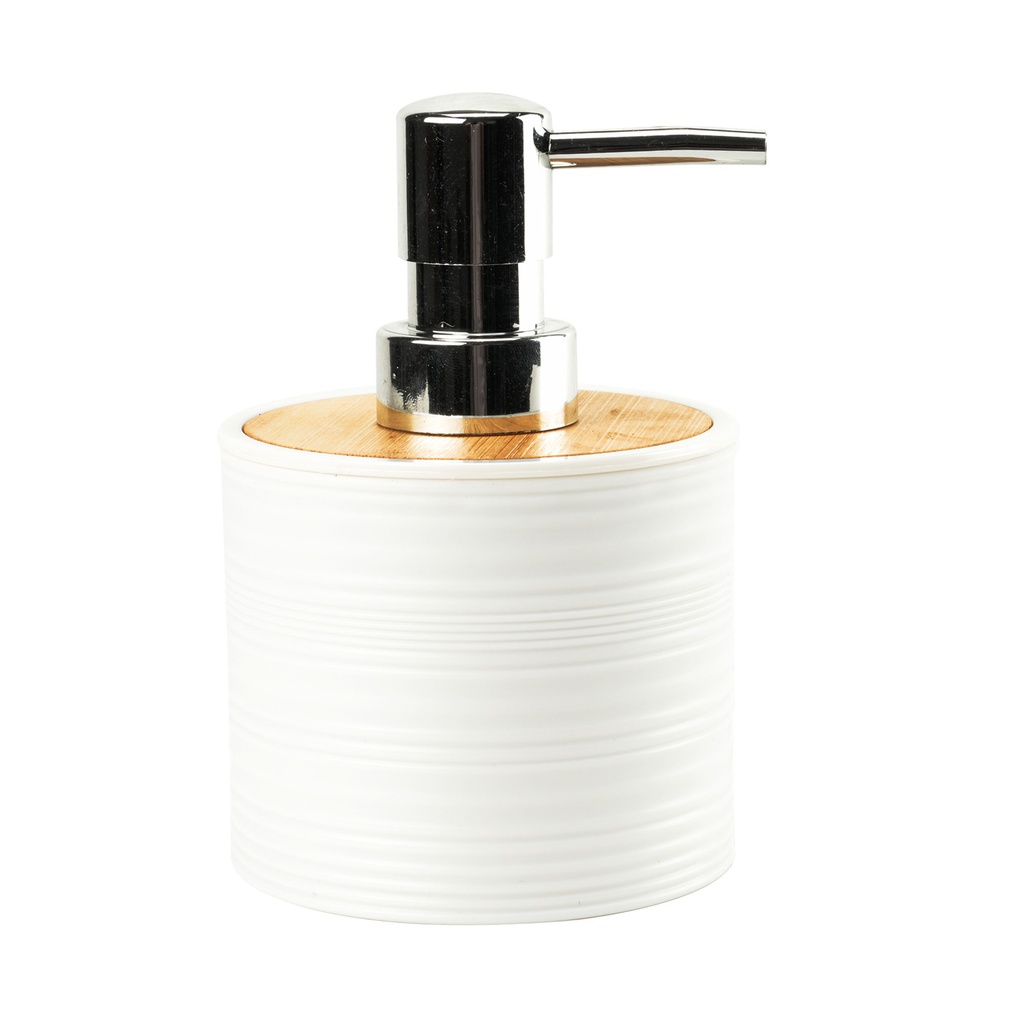 Dispensador jabón plástico estriado blanco bambú