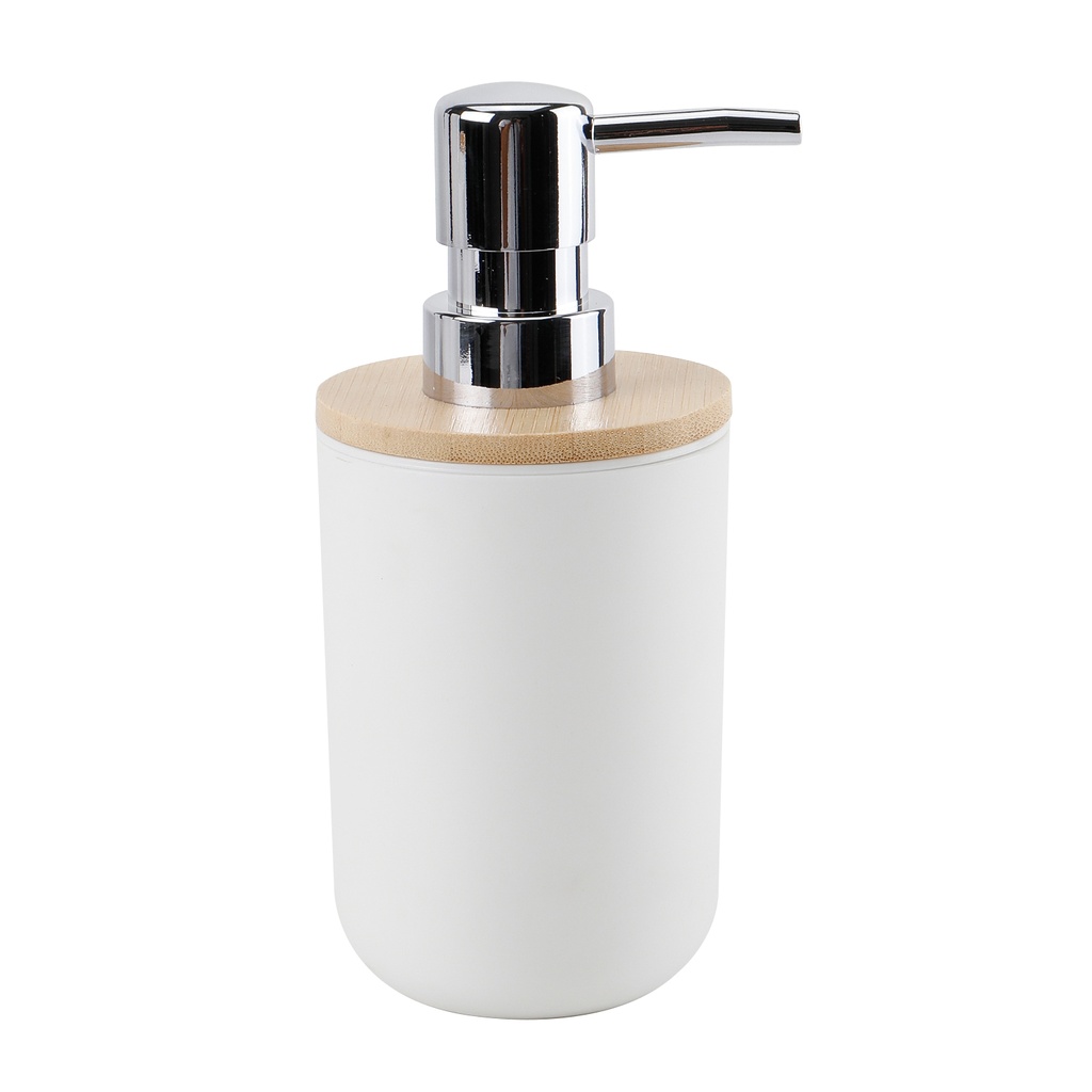 Dispensador jabón plástico blanco bambú