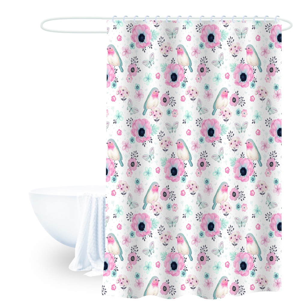 Cortina baño flores rosado 180x180cm