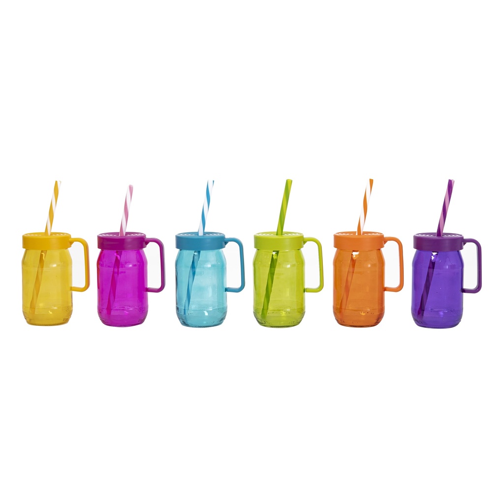 Jarro de vidrio colores con bombilla 370ml