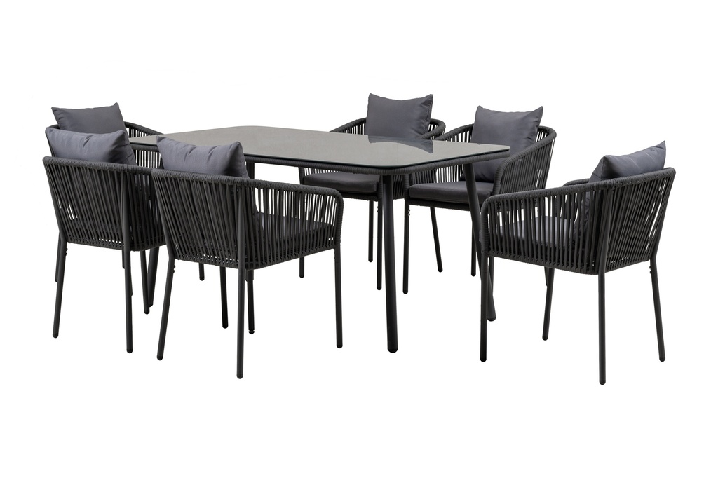 Juego comedor terraza 6 sillas Sylva gris oscuro