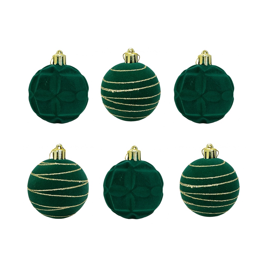 Bolas navidad velvet 6cm 6pcs verde dorado
