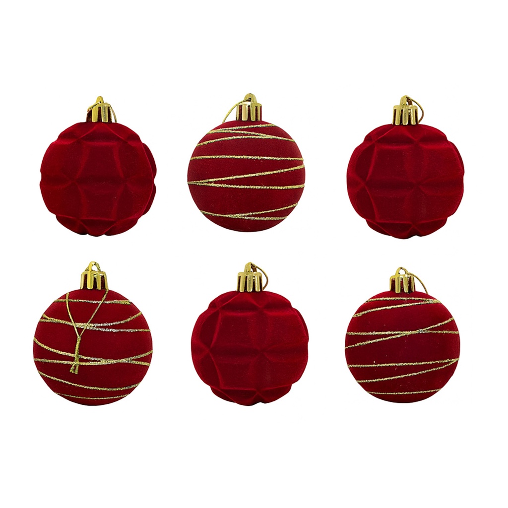 Bolas navidad velvet 6cm 6pcs burdeo dorado