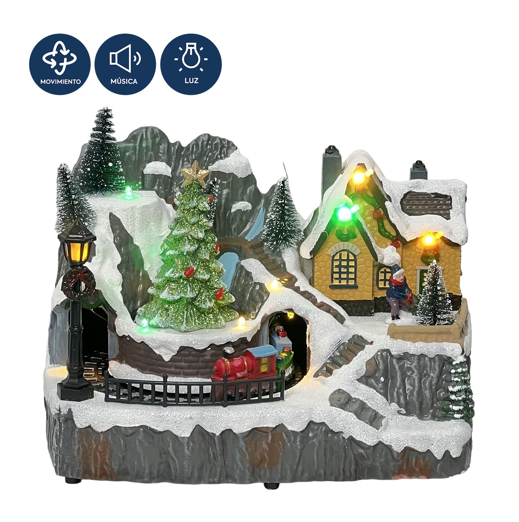 Casa navidad con luz y sonido 23cm patines