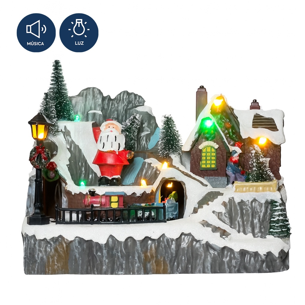 Casa navidad con luz y sonido pascuero 23cm