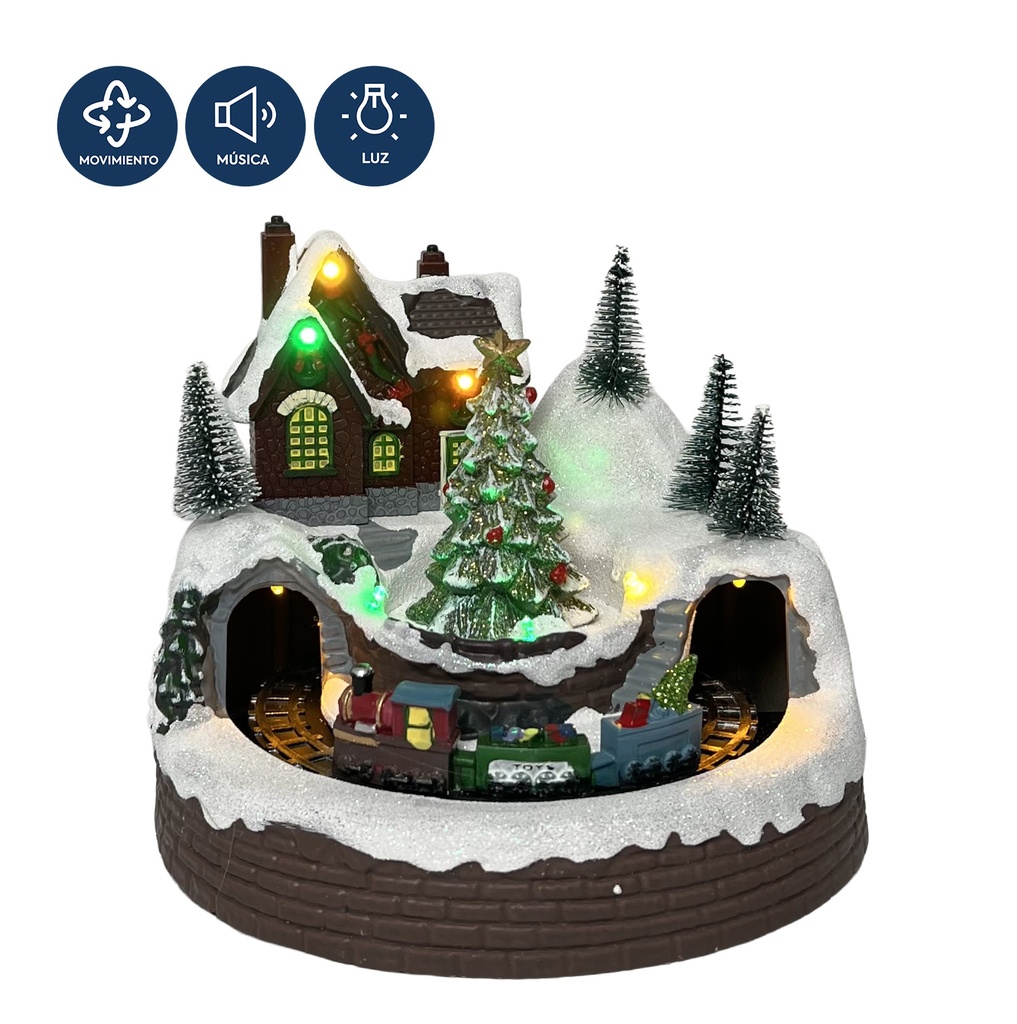 Casa navidad con luz y sonido 20cm mono árbol