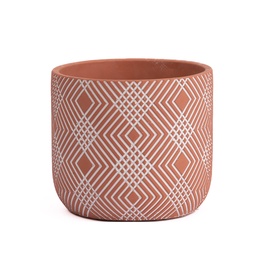 [230005997] Macetero cemento rojo con lineas 15cm