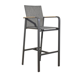 [230019833] Silla Bar Terraza Palermo grafito teca aluminio Alto104 cm