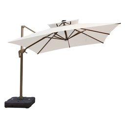 [230026790] Quitasol cuadrado blanco con luz 3x3m + Base quitasol 130L