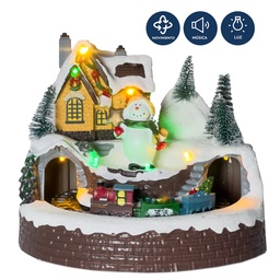 [230030620] Casa navidad con luz y sonido mono de nieve tren 20cm