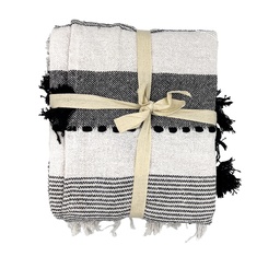 [230031288] Manta Boho pompones negros 130x170cm