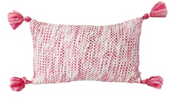 [230034237] Cojín tejido con borlas rosa 30x50cm