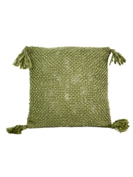 [230034242] Cojín verde con borlas 40x40cm