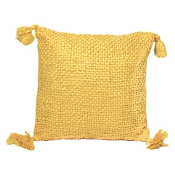 [230034244] Cojín amarillo con borlas 40x40cm