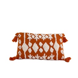 [230034247] Cojín ocre/blanco con borlas 30x50cm