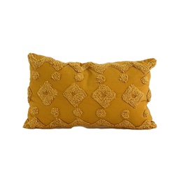 [230034259] Cojín algodón textura amarillo 30x50cm