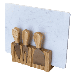 [230036202] Tabla con utensilios queso bambú mármol 25x20cm