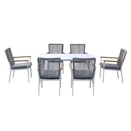[230041064] Juego comedor terraza 6 sillas Concord blanco